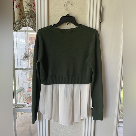 Veronica Beard Concord V-Neck Sweater Mixed Media Green White Size Small - Picture 4 of 8